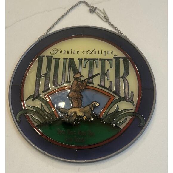 GENUINE‎ ANTIQUE HUNTER Stained Glass Round Wall Hanger Artist ANDE ROONEY - Picture 4 of 12